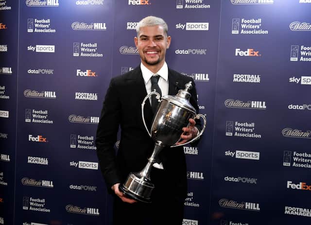 Newcastle United midfielder Bruno Guimaraes picks up the FWA North East Footballer of the Year award (photo: Sir Bobby Robson Foundation). The FWA North East Awards evening helped raise funds for the Sir Bobby Robson Foundation.