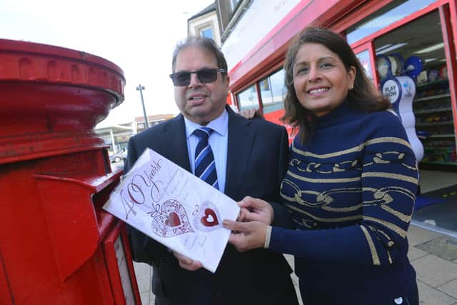 Subash and Anita Pandit celebrate 40 years of Green Street Post Office at Laygate.