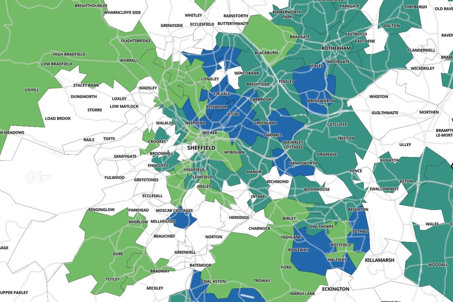 These are the 28 areas of Sheffield with fewer than 3 Covid cases in the week to April 16.