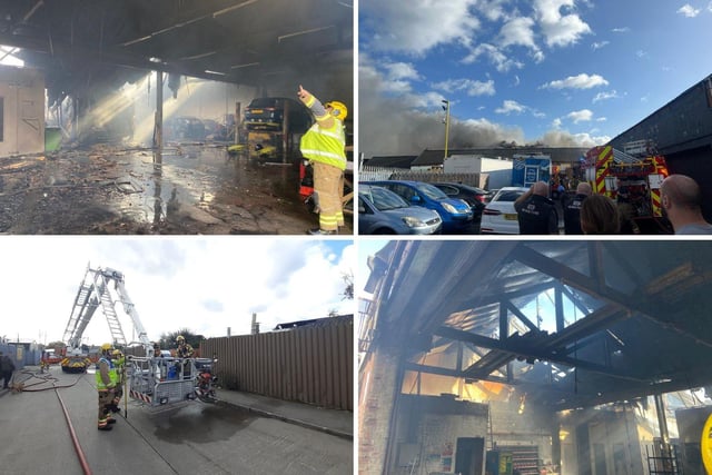 Firefighters have been tackling a large blaze at a garage in South Shields.