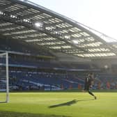 Martin Dubravka of Newcastle United takes a goal-kick during the Premier League match between Brighton & Hove Albion and Newcastle United at American Express Community Stadium on July 20, 2020 in Brighton, England.