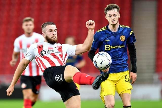 Paddy Almond playing for Sunderland against Manchester United under-23s at the Stadium of Light in the Papa John’s Trophy.