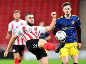 Paddy Almond playing for Sunderland against Manchester United under-23s at the Stadium of Light in the Papa John’s Trophy.