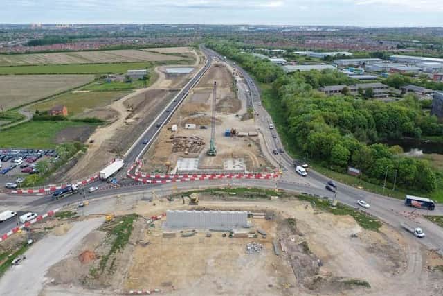 An image from the sky shared by Highways England as work was ongoing to build the supporting walls of the new flyover.