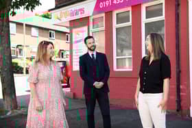 from left) Nicola Whalen, joint managing director of Bright Futures, Stewart Nicol, manager at Newcastle Building Society's South Shields branch, and Bright Futures project worker Ellen Donaghy