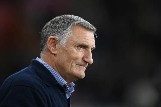 SUNDERLAND, ENGLAND - OCTOBER 04: Sunderland manager Tony Mowbray looks on from the touchline during the Sky Bet Championship between Sunderland and Blackpool at Stadium of Light on October 04, 2022 in Sunderland, England. (Photo by Stu Forster/Getty Images)