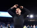 Newcastle United midfielder Bruno Guimaraes celebrates yesterday's win over Leicester City.