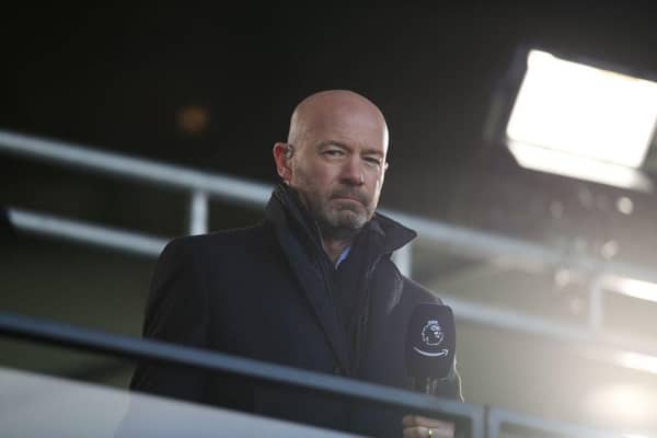 Football pundit and former England player Alan Shearer is seen during the English Premier League football match between Leeds United and Sheffield United at Elland Road in Leeds, northern England on April 3, 2021.