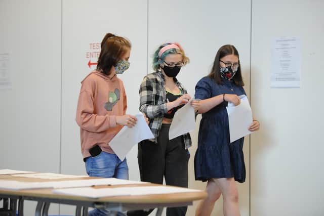 Jarrow School students collect their GCSE results.