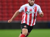 Patrick Almond in action during the Papa John's Trophy between Sunderland and Manchester United U21 at Stadium of Light on October 13, 2021 in Sunderland, England. (Photo by Stu Forster/Getty Images)