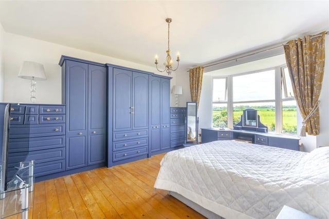 The master bedroom over looks the countryside.