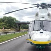 The air ambulance on the A1(M) in County Durham.