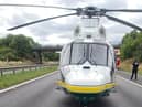 The air ambulance on the A1(M) in County Durham.