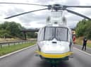 The air ambulance on the A1(M) in County Durham.