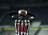 Allan Saint-Maximin of Newcastle United reacts after his goal is disallowed during the Premier League match between Newcastle United and Wolverhampton Wanderers at St. James Park on February 27, 2021 in Newcastle upon Tyne, England.