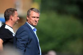 Lee Clark manager of Bury during the pre season friendly game against Huddersfield Town at Gigg Lane on July 16, 2017 in Bury, England. (Photo by Clint Hughes/Getty Images)
