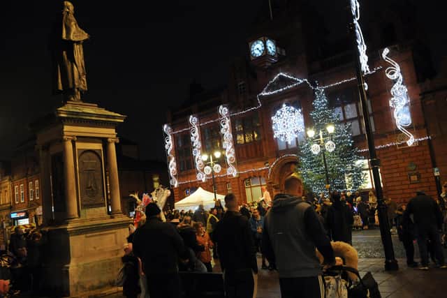Crowds at a previous Christmas Lights switch on, at Jarrow Town Hall.