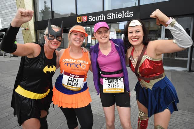 From left: Laura 'Batgirl' Whitworth, Carla Howes, Karen Liddle and Lindsey 'Wonder Woman' Collings off to the Great North Run.