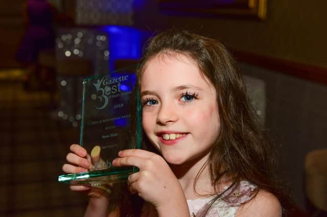 Rose Blair with her Child of Achievement Award at the Best of South Tyneside Awards 2018.