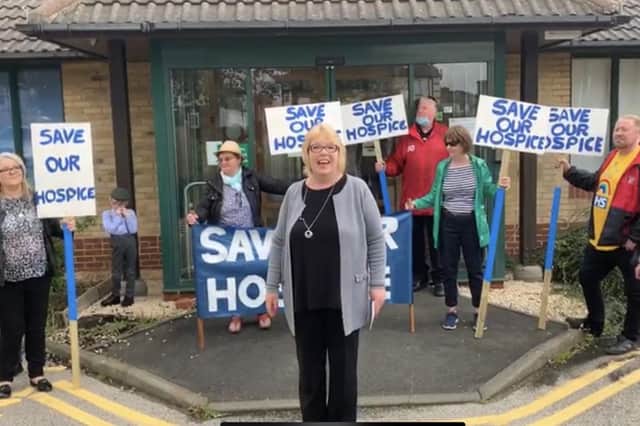 Kay Smith and campaigners at the former St Clare's Hospice in Jarrow.