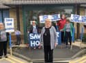 Kay Smith and campaigners at the former St Clare's Hospice in Jarrow.