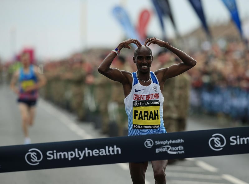 In 2017, British runner Mo Farah won the race for the fourth time since 2014. Here he is photographed doing his iconic, trademark ‘Mobot’ gesture.