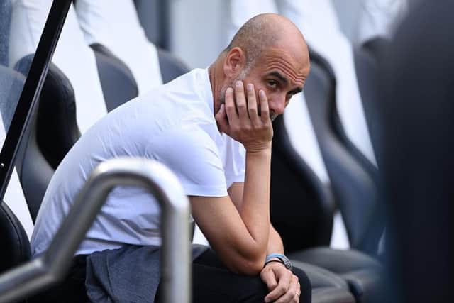 Manchester City manager Pep Guardiola at St James's Park in August.