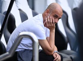 Manchester City manager Pep Guardiola at St James's Park in August.