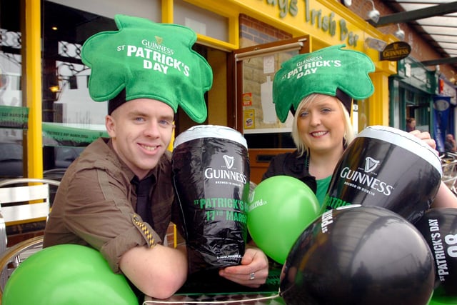 Manager Laura Bennett and assistant manager Craig Devon at Rosie O'Grady's in Hartlepool on St Patrick's Day in 2008.