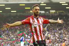 Adam Armstrong celebrates scoring for Southampton on his debut against Everton.