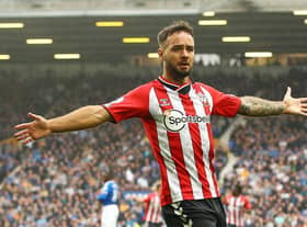 Adam Armstrong celebrates scoring for Southampton on his debut against Everton.