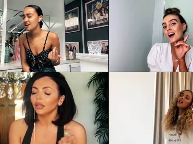 Leigh-Anne Pinnock, Perrie Edwards, Jesy Nelson and Jade Thirlwall during the One World broadcast, celebrating health workers on the front line of the coronavirus pandemic. Picture: PA/Global Citizen.
