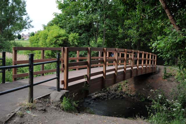 The newly installed bridge over the River Don at Mill Dene, Primrose, Jarrow.