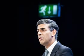 Prime Minister Rishi Sunak delivers his keynote speech at the Conservative Party annual conference in Manchester. Photo by Danny Lawson/PA Wire