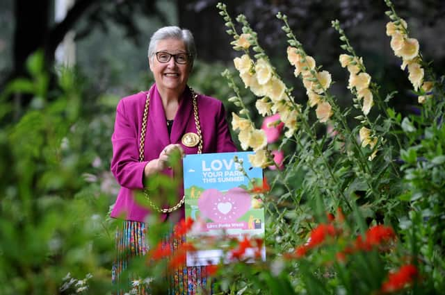 The Mayor Cllr Pat Hay visiting West Park, Jarrow, to launch Love Parks Week.