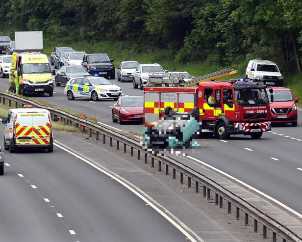 Over turned car RTC on the A19 northbound off the A690 slip road.