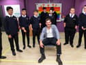 Actor Michael Mather with students from Mortimer Community College during the LGBT Diversity event.