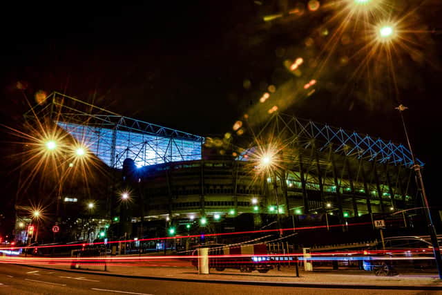 NEWCASTLE UPON TYNE, ENGLAND - DECEMBER 19: A general view during the Premier League match between Newcastle United and Fulham at St. James Park on December 19, 2020 in Newcastle upon Tyne, England. The match will be played without fans, behind closed doors as a Covid-19 precaution. (Photo by Serena Taylor/Newcastle United via Getty Images)