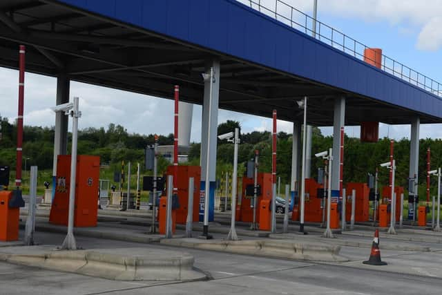 The barriers at the Tyne Tunnel, where the driver was seen almost hitting the wall.