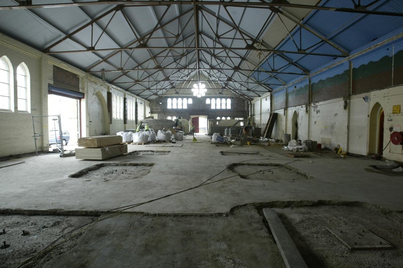 Work on the transformation of the Drill Hall into apartments.