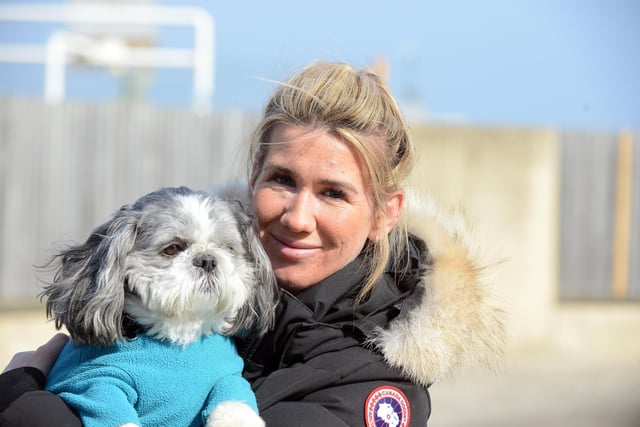 Out and about at Sandhaven Beach. Simone Coulson with dog Buddy.