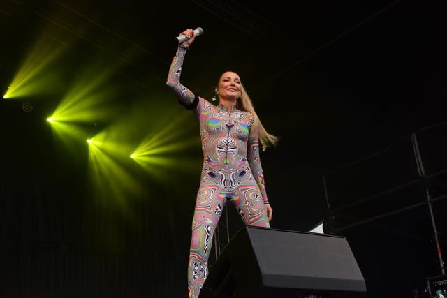 Headline artist Whigfield greets South Shields.