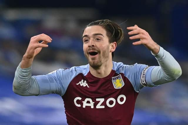 Aston Villa star Jack Grealish is a doubt for Friday night's Premier League fixture at Newcastle United. (Photo by NEIL HALL/POOL/AFP via Getty Images)