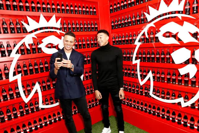 LONDON, ENGLAND - FEBRUARY 05:  Broadcast pundit Jermaine Jenas and Manchester United star Jesse Lingard attend the Coca-Cola and Premier League campaign launch party of 'Where Everyone Plays' as Coca-Cola's newest ambassadors at White Rabbit, Shoreditch on February 05, 2019 in London, England. (Photo by John Phillips/Getty Images for Coca-Cola x Premier League)