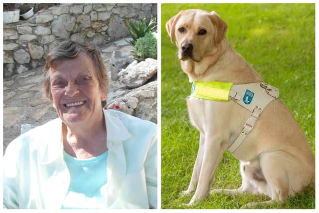 Fundraiser Pat Orrell, who passed away and Jay, the guide dog she helped to pay for.