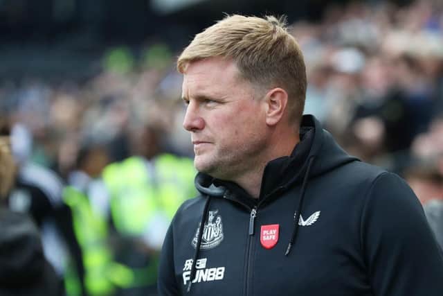 Eddie Howe, Manager of Newcastle United looks on prior to the Premier League match between Fulham FC and Newcastle United at Craven Cottage on October 01, 2022 in London, England. (Photo by Henry Browne/Getty Images)