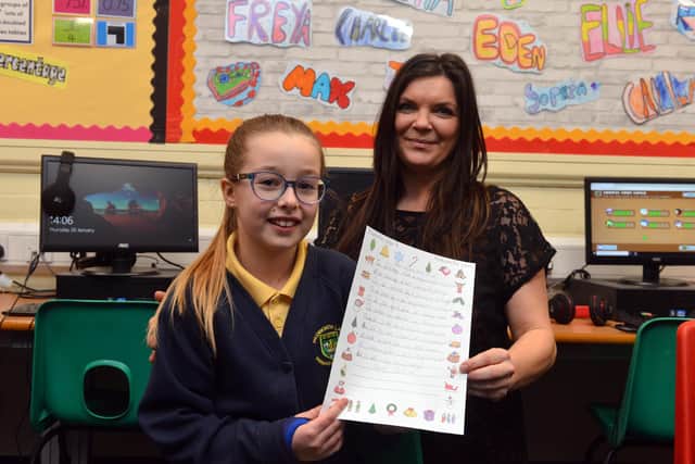 Hedworth Lane Primary School pupil Isabella Mowatt, 10, with her teacher Michelle Watson.