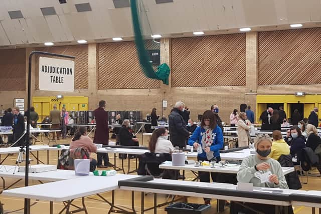 The count underway at Temple Park leisure centre
