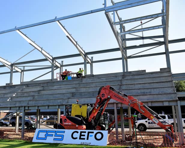 Work is progressing on the new stand, which now has a sponsor