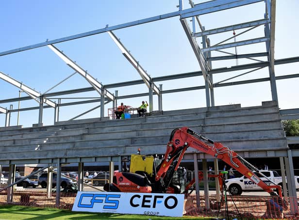 Work is progressing on the new stand, which now has a sponsor